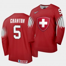 Giancarlo Chanton Switzerland 2021 IIHF World Junior Championship Jersey Away Red
