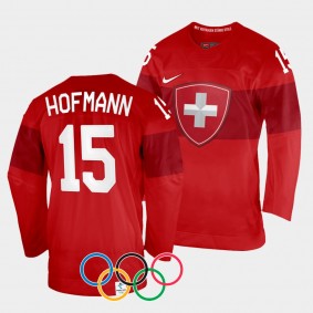 Switzerland Hockey 2022 Winter Olympics Gregory Hofmann #15 Red Jersey Home