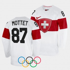 Killian Mottet Switzerland Hockey 2022 Winter Olympics #87 White Jersey Away