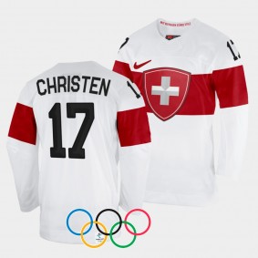 Switzerland Hockey 2022 Winter Olympics Lara Christen #17 White Jersey Away