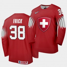 Lukas Frick Switzerland Team 2021 IIHF World Championship Away Red Jersey