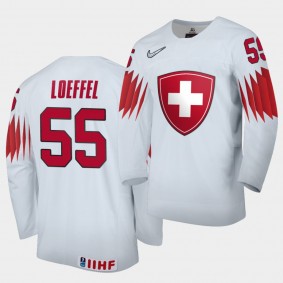 Romain Loeffel Switzerland 2020 IIHF World Championship #55 Home White Jersey