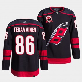 Teuvo Teravainen Hurricanes 25th Anniversary Logo Black Jersey #86 Alternate