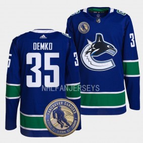 Vancouver Canucks 2022 HHOF Thatcher Demko #35 Blue Warmup Jersey Men's