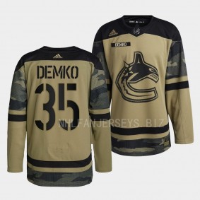 2022 Armed Forces Thatcher Demko Vancouver Canucks Green #35 Camo Warm-up Jersey