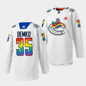 2023 Pride Night Thatcher Demko Vancouver Canucks White #35 Rainbow Jersey