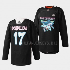 San Jose Sharks 2022 Los Tiburones Thomas Bordeleau #17 Black Specialty Warm-Up Jersey Men's