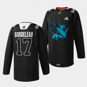 San Jose Sharks Thomas Bordeleau Black History Month #17 Black Jersey Warm-Up