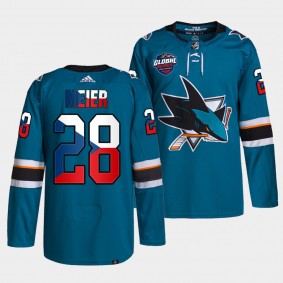 2022 NHL Global Series Timo Meier San Jose Sharks Czech Republic Challenge #28 Teal Jersey