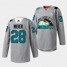 San Jose Sharks Timo Meier Fan Appreciation #28 Gray Jersey Teal Togehter