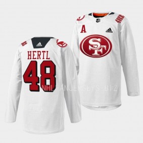 San Jose Sharks 2022 49er Mash-Up Tomas Hertl #48 White Jersey Specialty Warm-Up