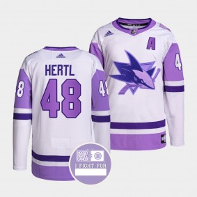 San Jose Sharks Tomas Hertl Hockey Fights Cancer Jersey #48 White Purple Primegreen