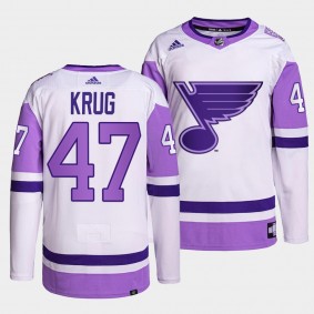 St. Louis Blues Torey Krug HockeyFightsCancer Jersey #47 White Primegreen Authentic