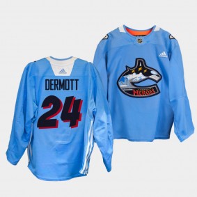 Travis Dermott #24 Canucks 2022 Community Heroes Warm Up Blue Jersey