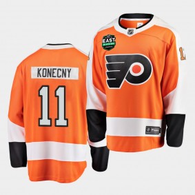 Philadelphia Flyers Travis Konecny 2021 East Division Patch Orange Jersey Home