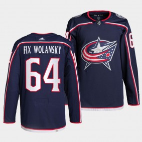 Trey Fix-Wolansky #64 Blue Jackets Home Navy Jersey 2021-22 Pro Authentic