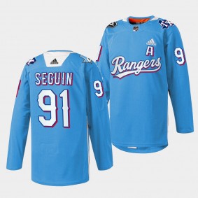 Dallas Stars Tyler Seguin Texas Rangers Night 2022 #91 Blue Jersey Warmup