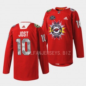 Native American Heritage Tyson Jost Minnesota Wild Red #10 Warmup Jersey 2022