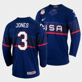 Caleb Jones 2022 IIHF World Championship USA Hockey #3 Navy Jersey Away