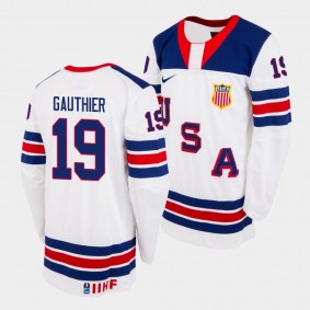 Cutter Gauthier 2022 IIHF WJC USA #19 White Home Jersey Men