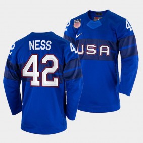 USA Hockey #42 Aaron Ness 2022 Winter Olympics Royal Jersey