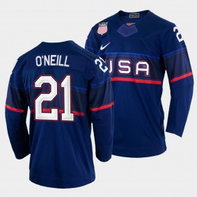 USA Hockey #21 Brian O'Neill 2022 Winter Olympics Blue Jersey