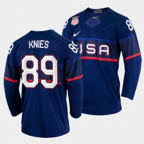 USA Hockey #89 Matthew Knies 2022 Winter Olympics Blue Jersey