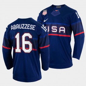 USA Hockey #16 Nick Abruzzese 2022 Winter Olympics Blue Jersey
