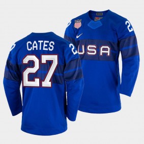 USA Hockey #27 Noah Cates 2022 Winter Olympics Royal Jersey