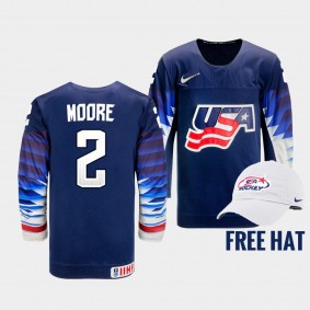 Ian Moore USA Hockey 2022 IIHF World Junior Championship Free Hat Jersey Blue