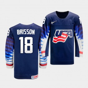 Brendan Brisson USA Team 2021 IIHF World Junior Championship Jersey Away Navy