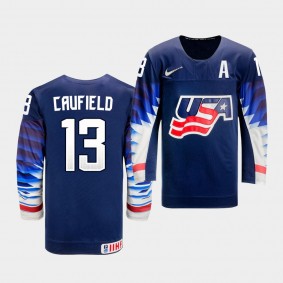 Cole Caufield USA Team 2021 IIHF World Junior Championship Jersey Away Navy