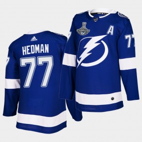 2021 Stanley Cup Champions Tampa Bay Lightning Victor Hedman Blue Authentic Patch 77 Jersey