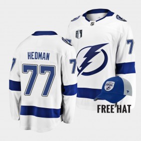 Tampa Bay Lightning Victor Hedman 2022 Stanley Cup Final Away White Jersey Free Hat