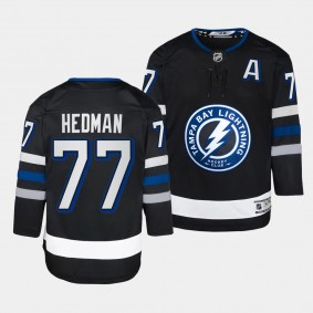 Tampa Bay Lightning #77 Victor Hedman 2023-24 Alternate Premier Player Black Youth Jersey