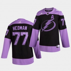 Tampa Bay Lightning Victor Hedman 2021 Hockey Fights Cancer Jersey Black Purple Ribbons