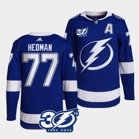 30th Season Victor Hedman Tampa Bay Lightning Authentic Home #77 Blue Jersey