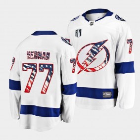 Victor Hedman Tampa Bay Lightning Independence Day 2022 White Stars Stripes Flag Jersey