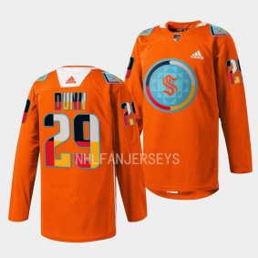 Seattle Kraken 2022 Indigenous People Night Vince Dunn #29 Orange Jersey Warmup