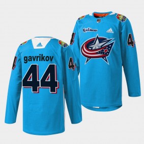 Columbus Blue Jackets Vladislav Gavrikov Kids Takeover #44 Blue Jersey Warmup