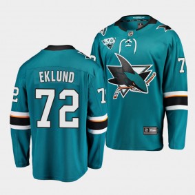 William Eklund San Jose Sharks 2021 NHL Draft Jersey Home Teal