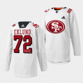 San Jose Sharks 2022 49er Mash-Up William Eklund #72 White Jersey Specialty Warm-Up