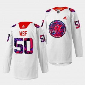 New Jersey Devils WSF Gender Equality Night #50 White Jersey Warm-up