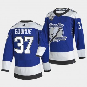 Yanni Gourde #37 Lightning 2021 Stanley Cup Playoffs Reverse Retro Blue Jersey