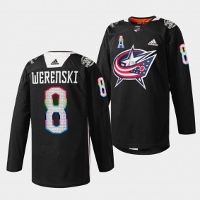 Columbus Blue Jackets Zach Werenski HockeyIsForEveryone #8 Black Jersey Warmup