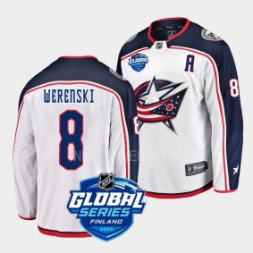 Zach Werenski Columbus Blue Jackets 2022 NHL Global Series White Away Jersey Men's