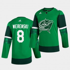 Zach Werenski #8 Blue Jackets 2020 St. Patrick's Day Authentic Player Green Jersey Men's